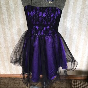 Deb Purple and Black Strapless Lace Overlay Dress‎